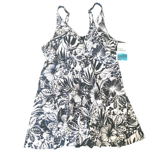 Swim Solutions Floral Print Flyaway Swim Dress size 18 Black/White NWT - Picture 4 of 12